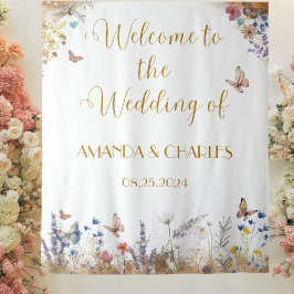 バラ金ゴールドバタフライ庭園の結婚式背景 タペストリー