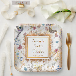 バラ金ゴールドバタフライ庭園の結婚式 ペーパープレート