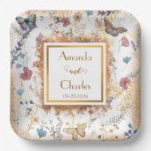 バラ金ゴールドバタフライ庭園の結婚式 ペーパープレート (正面)