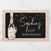 バラ金ゴールドバブリーきらめくワインバースデーパーティー スパークリングワインラベル (シングルラベル)