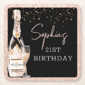 バラ金ゴールドバブルシャンパンバースデーパーティー スクエアペーパーコースター (正面)