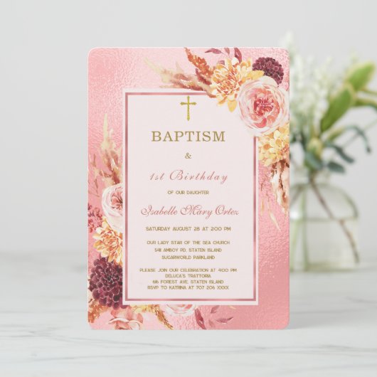 バラ金ゴールドバプティスアンドファースト誕生日 招待状 (スタンド正面)