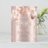 バラ金ゴールドバルーングリッター紙吹雪ベビーシャワー 招待状 (スタンド正面)