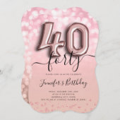 バラ金ゴールドバルーングリッター40th誕生日招待状 招待状 (正面/裏面)