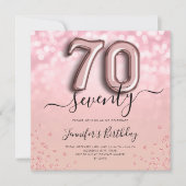 バラ金ゴールドバルーングリッター70番目の誕生日招待状 招待状 (正面)