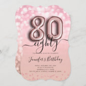 バラ金ゴールドバルーングリッター80番目の誕生日招待状 招待状 (正面/裏面)