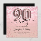 バラ金ゴールドバルーングリッター90番目の誕生日招待状 招待状 (正面/裏面)