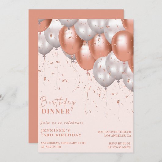 バラ金ゴールドバルーンディナー73歳の誕生日 招待状 (正面/裏面)