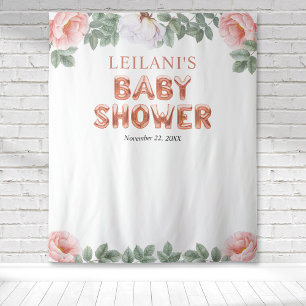 バラ金ゴールドバルーンベビーシャワーピンクフローラ背景 タペストリー