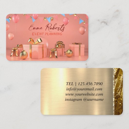 バラ金ゴールドバルーンモダン名刺 名刺 (正面/裏面)