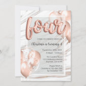 バラ金ゴールドバルーン大理石ガールズ4thバースデーフォト 招待状 (正面)