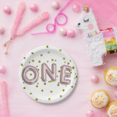 バラ金ゴールドバルーン紙吹雪1歳1歳の誕生日パーティー ペーパープレート (パーティー)