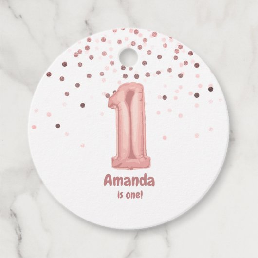 バラ金ゴールドバルーン紙吹雪1st誕生日パーティー フェイバータグ (正面)