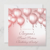 バラ金ゴールドバルーン輝く誕生日パーティスウィート16 招待状 (正面)