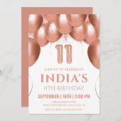 バラ金ゴールドバルーン11誕生日 招待状 (正面/裏面)