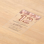 バラ金ゴールドバルーン12th誕生日パーティー紙吹雪 アクリル招待状 (レイダウン)