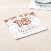 バラ金ゴールドバルーン18th誕生日パーティー スクエアペーパーコースター (アングル)