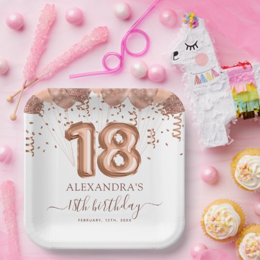 バラ金ゴールドバルーン18th誕生日パーティー ペーパープレート (パーティー)
