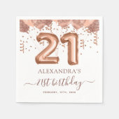 バラ金ゴールドバルーン21歳の誕生日パーティー スタンダードカクテルナプキン (正面)