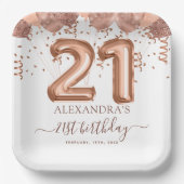 バラ金ゴールドバルーン21歳の誕生日パーティー ペーパープレート (正面)