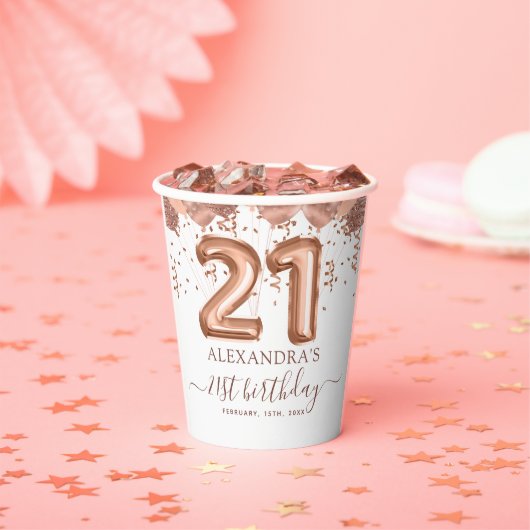 バラ金ゴールドバルーン21歳の誕生日パーティー 紙コップ (インサイチュ)