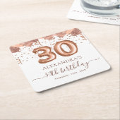 バラ金ゴールドバルーン30th誕生日パーティー スクエアペーパーコースター (アングル)