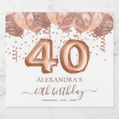 バラ金ゴールドバルーン40th誕生日パーティー スパークリングワインラベル (シングルラベル)