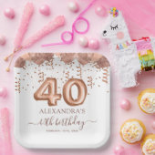 バラ金ゴールドバルーン40th誕生日パーティー ペーパープレート (パーティー)