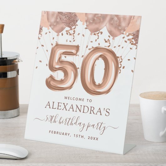 バラ金ゴールドバルーン50th誕生日パーティー 台座サイン (インサイチュ)