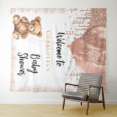 バラ金ゴールドバルーンteddy bear baby shower welcome タペストリー (インサイチュ(横))