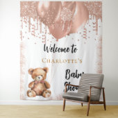 バラ金ゴールドバルーンteddy bear baby shower welcome タペストリー (インサイチュ)