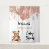 バラ金ゴールドバルーンteddy bear baby shower welcome タペストリー (正面)