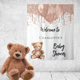 バラ金ゴールドバルーンteddy bear baby shower welcome タペストリー