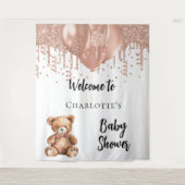 バラ金ゴールドバルーンteddy bear baby shower welcome タペストリー (正面)