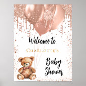 バラ金ゴールドバルーンteddy bear baby shower welcome ポスター (正面)