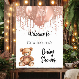 バラ金ゴールドバルーンteddy bear baby shower welcome ポスター