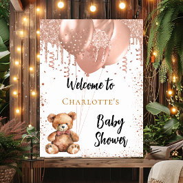 バラ金ゴールドバルーンteddy bear baby shower welcome ポスター