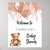 バラ金ゴールドバルーンteddy bear baby shower welcome ポスター (正面)