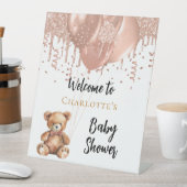 バラ金ゴールドバルーンteddy bear baby shower welcome 台座サイン (インサイチュ)