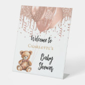 バラ金ゴールドバルーンteddy bear baby shower welcome 台座サイン (正面)