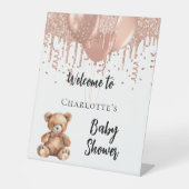 バラ金ゴールドバルーンteddy bear baby shower welcome 台座サイン (正面)