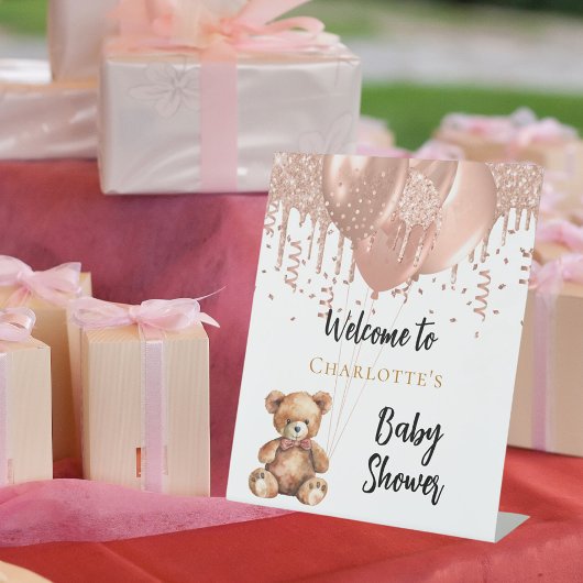 バラ金ゴールドバルーンteddy bear baby shower welcome 台座サイン