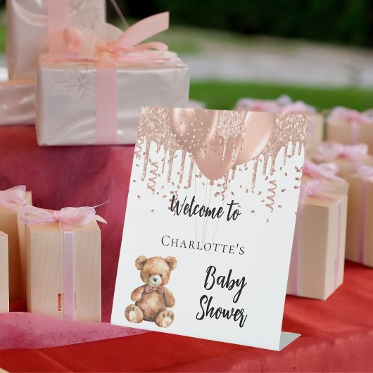 バラ金ゴールドバルーンteddy bear baby shower welcome 台座サイン