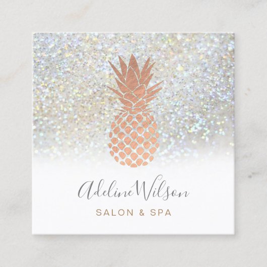 バラ金ゴールドパイナップルオンフェイクグリッター スクエア名刺 (正面)