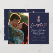 バラ金ゴールドパイナップル+DIY背景ネイビーブルー セーブザデート (正面/裏面)