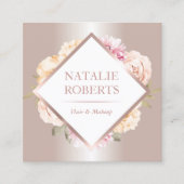 バラ金ゴールドパステルフローラメイクアーティストヘアサロン スクエア名刺 (正面)