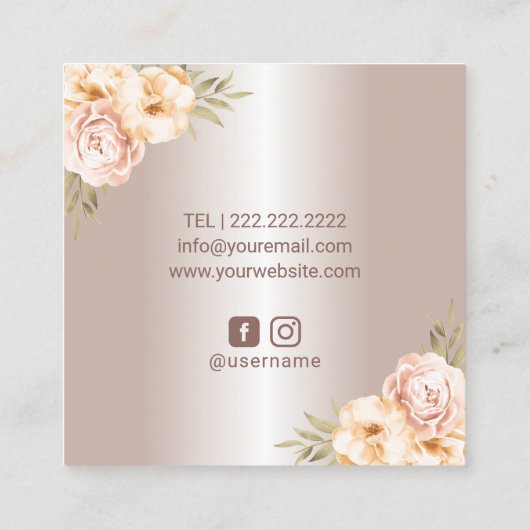 バラ金ゴールドパステルフローラメイクアーティストヘアサロン スクエア名刺 (裏面)