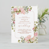 バラ金ゴールドパステル花模様結婚ズ 箔招待状 (立ち正面)