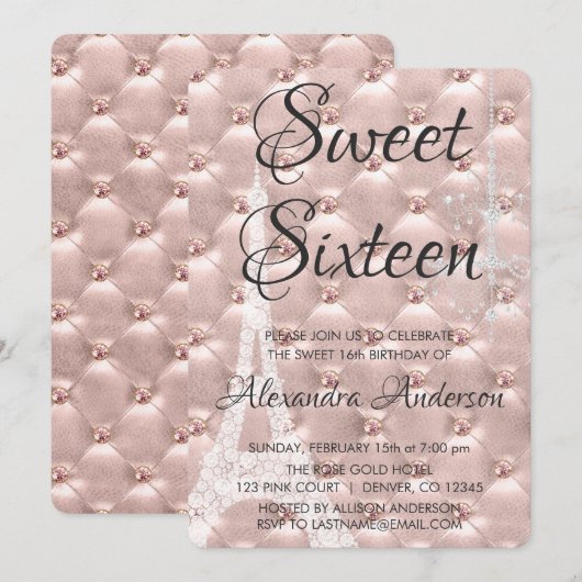 バラ金ゴールドパリSweet sixteenバースデーパーティー 招待状 (正面/裏面)