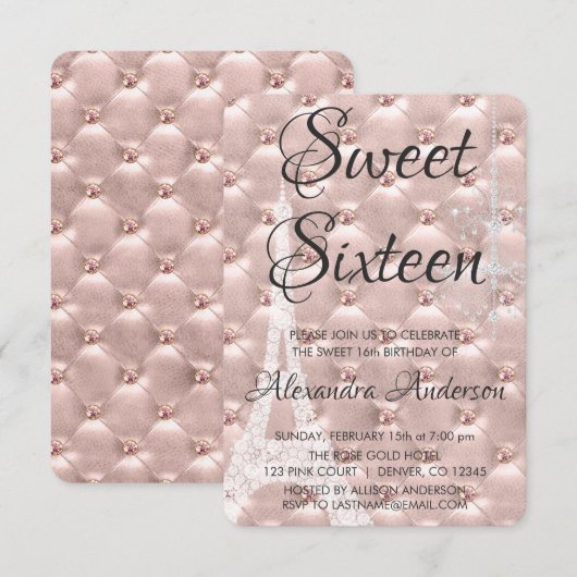 バラ金ゴールドパリSweet sixteenバースデーパーティー 招待状 (正面/裏面)